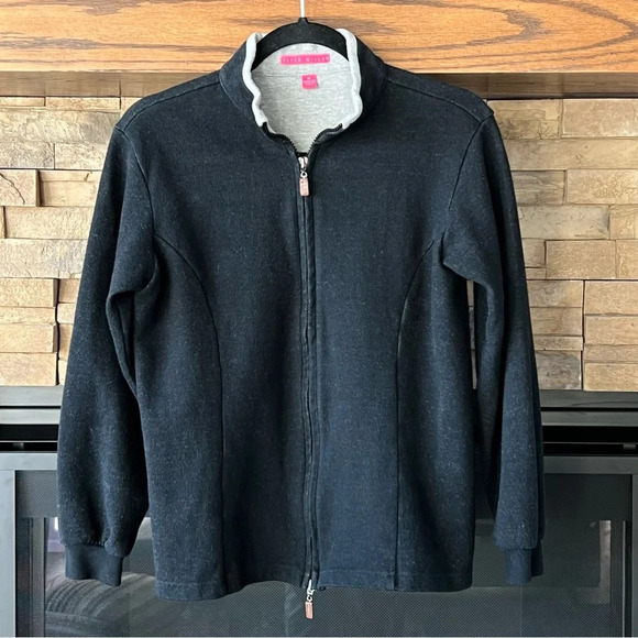 Peter Millar Tops - Peter Millar Womens Full Zip Jacket Sweatshirt Heathered Black Size M
